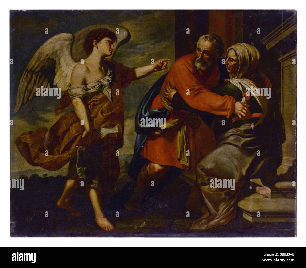 Francesco Guarino (1611-1654) peint la rencontre de Zacharie et Elizabeth, une huile sur toile qui illustre le moment biblique où Zacharie et Elizabeth se rencontrent après leurs révélations divines. L'œuvre reflète la composition dynamique et l'intensité émotionnelle du style baroque. Banque D'Images