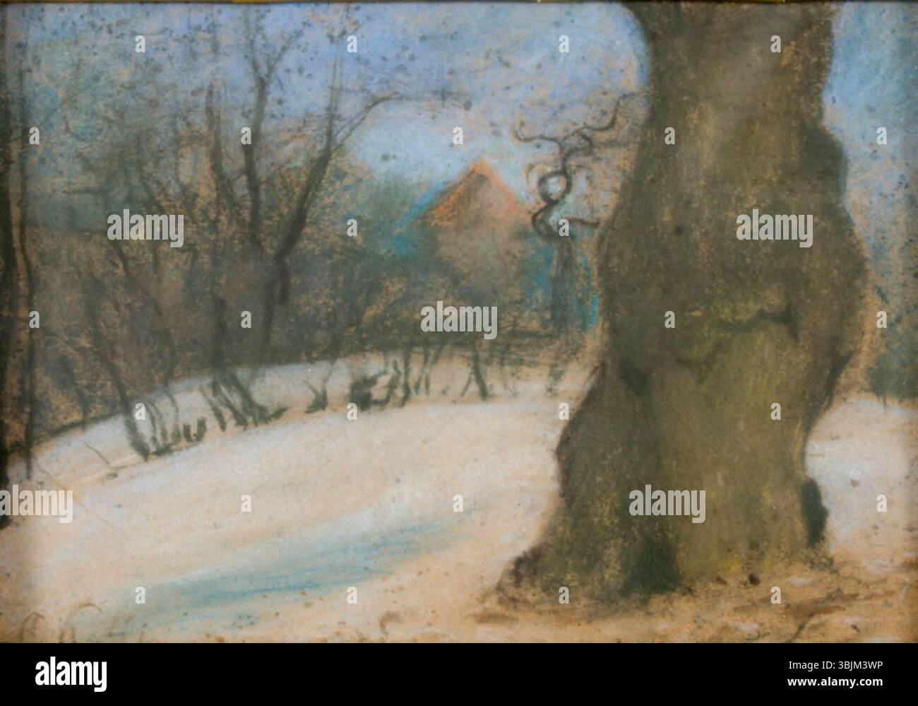 'Harjumägi' (montagne Harju) d'Oskar Kallis est une peinture pastel à bord. L'œuvre représente un paysage montagneux en Estonie, capturant la beauté brute de l'environnement naturel. Banque D'Images