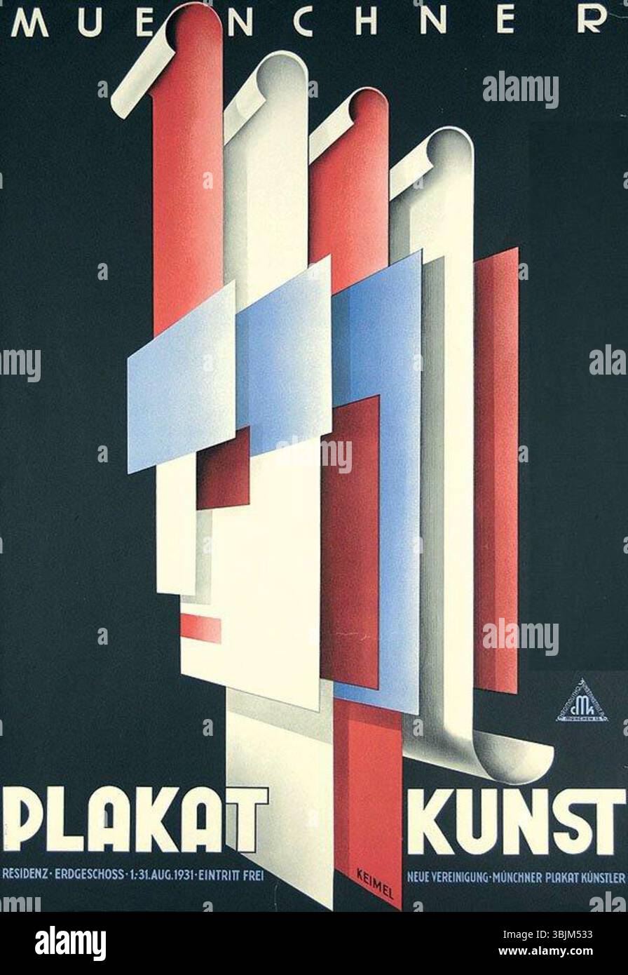 Hermann Keimel (1889-1948) a créé 'Münchner Plakatkunst' (art de l'affiche de Munich) en 1931. La lithographie met en lumière la culture vibrante de Munich à travers la conception artistique d'affiches, imprimée par Chromolitho. Kunstanstalt. Banque D'Images Hermann Keimel (1889-1948) a créé 'Münchner Plakatkunst' (art de l'affiche de Munich) en 1931. La lithographie met en lumière la culture vibrante de Munich à travers la conception artistique d'affiches, imprimée par Chromolitho. Kunstanstalt. Banque D'Images