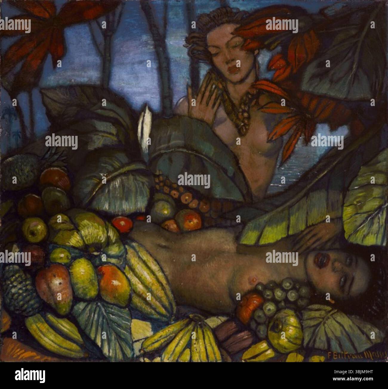 'Tropical' de Federico Beltrán masses est une peinture à l'huile sur toile vibrante, capturant l'essence des paysages tropicaux avec des couleurs riches et un environnement naturel luxuriant. Banque D'Images