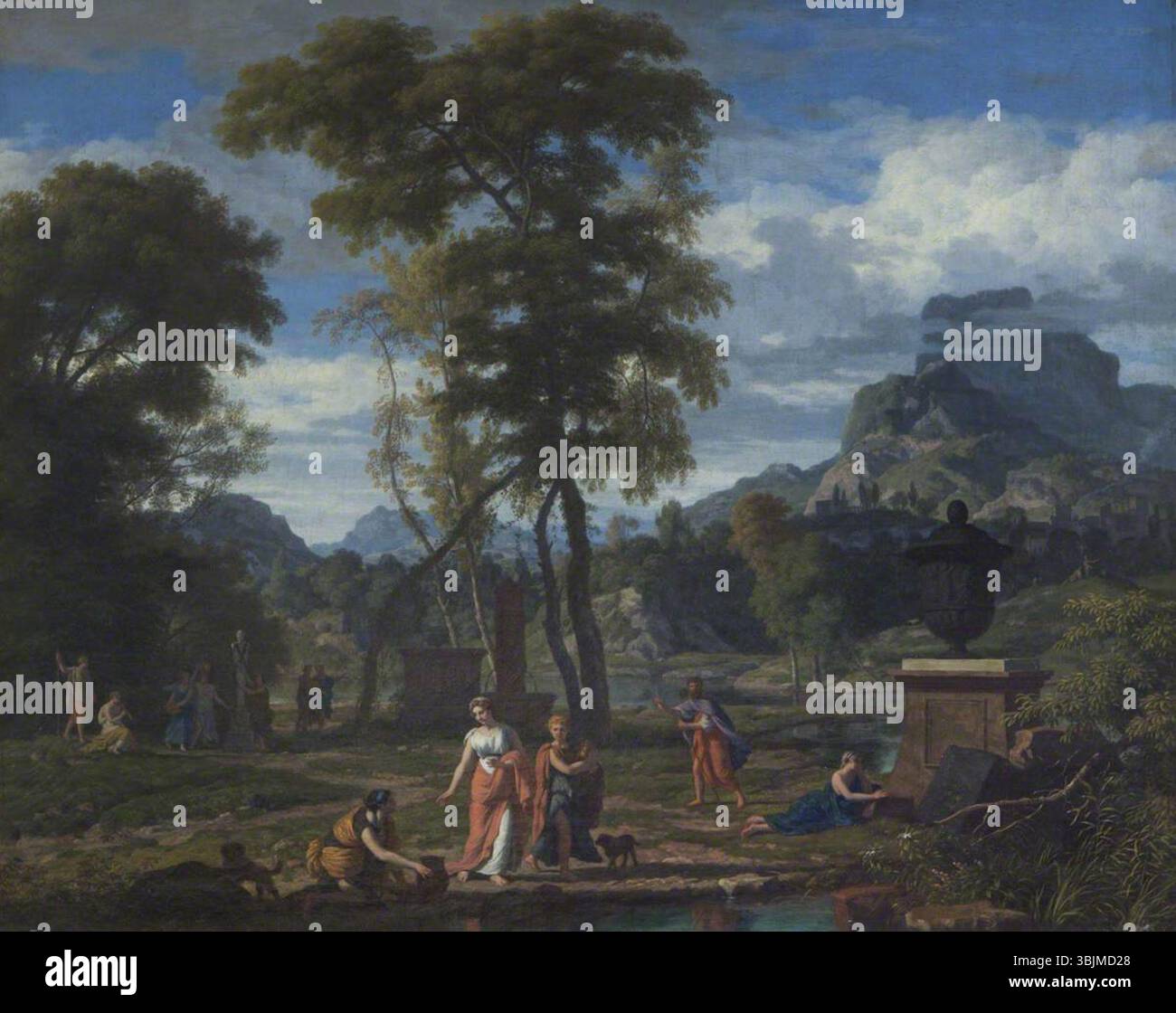 Glauber, Johannes ; paysage classique avec des Maidens grecques vénérant une statue de Pan parmi les tombes ; National Trust, Felbrigg Hall ; http ://www.artuk.org/artworks/classical-landscape-with-greek-maidens-venerating-a-statue-of-pan-amongst-tombs-171305 Banque D'Images