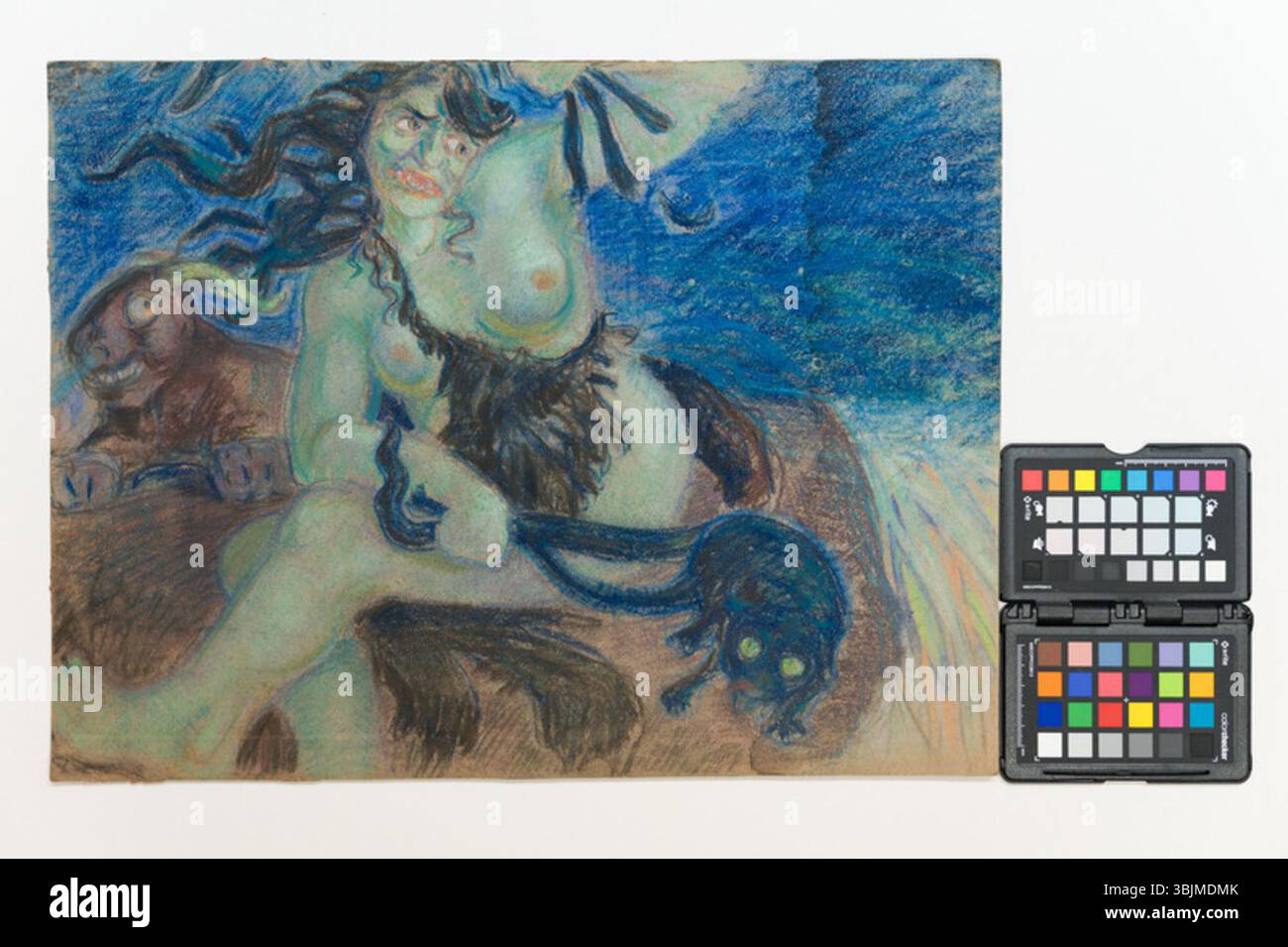 Peinture pastel naine loomadega d’Oskar Kallis de 1916, inspirée de l’œuvre de F. Stucki. Il montre une femme avec des animaux, rendu à bord avec du pastel, reflétant l'estonien du début du XXe siècle Banque D'Images