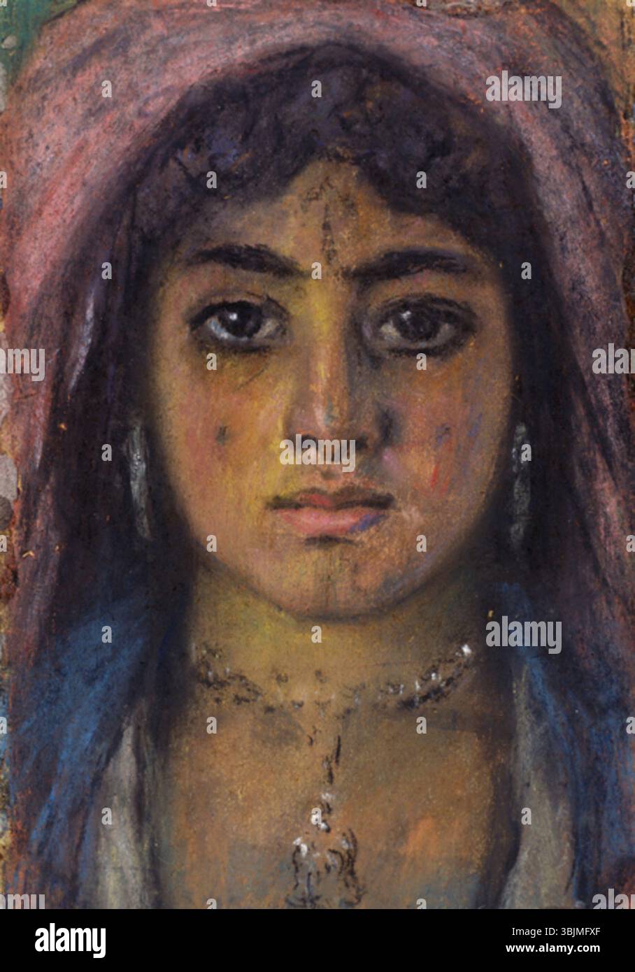 1911 portrait pastel de l'artiste estonien Ants Laikmaa représentant une bédouine nommée Rebekka, rendu sur papier dans un style culturellement sensible et expressif. Banque D'Images