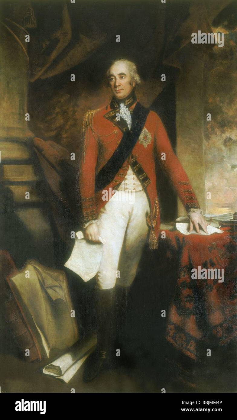 John Hoppner (1758-1810) peint un portrait de Francis Rawdon-Hastings (1754-1826), qui est le 2e comte de Moira et plus tard le 1er marquis de Hastings. Créée vers 1792–1794, l'œuvre huile sur toile capture la tenue habillée et l'expression digne du noble dans un style de la fin du XVIIIe siècle. Banque D'Images