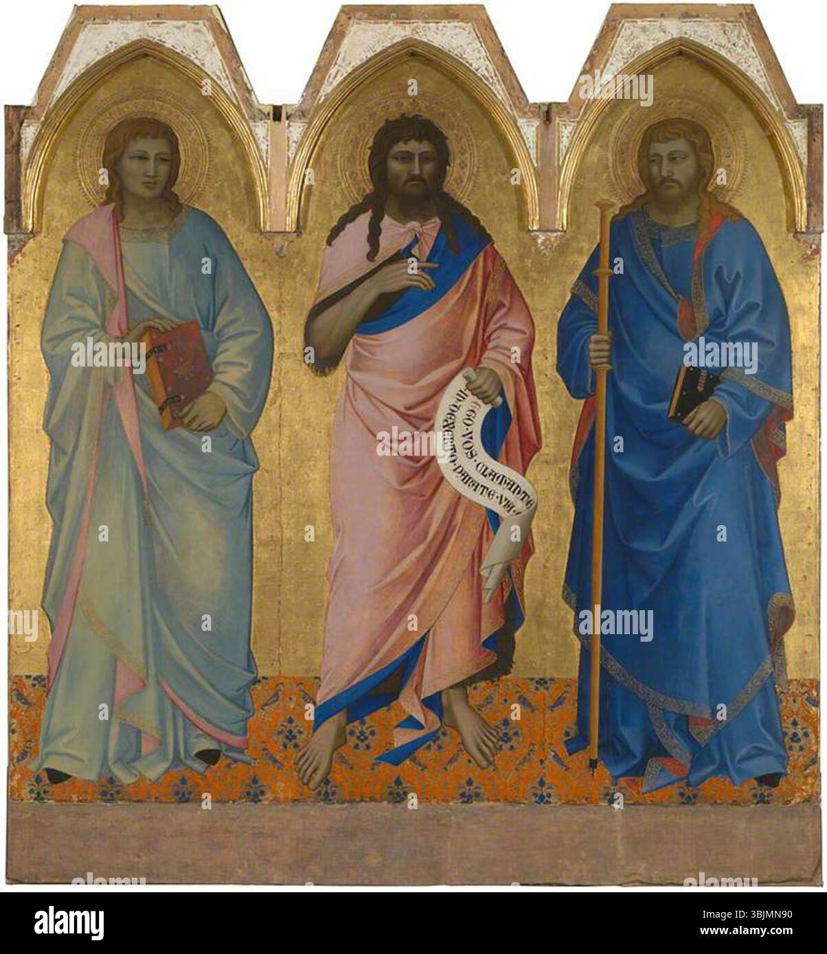 Nardo di Cione ; Saint Jean Baptiste avec Saint Jean l'Evangéliste ( ?) Et Saint James ; la National Gallery, Londres ; http ://www.artuk.org/artworks/saint-john-the-baptist-with-saint-john-the-evangelist-and-saint-james-115188 Banque D'Images