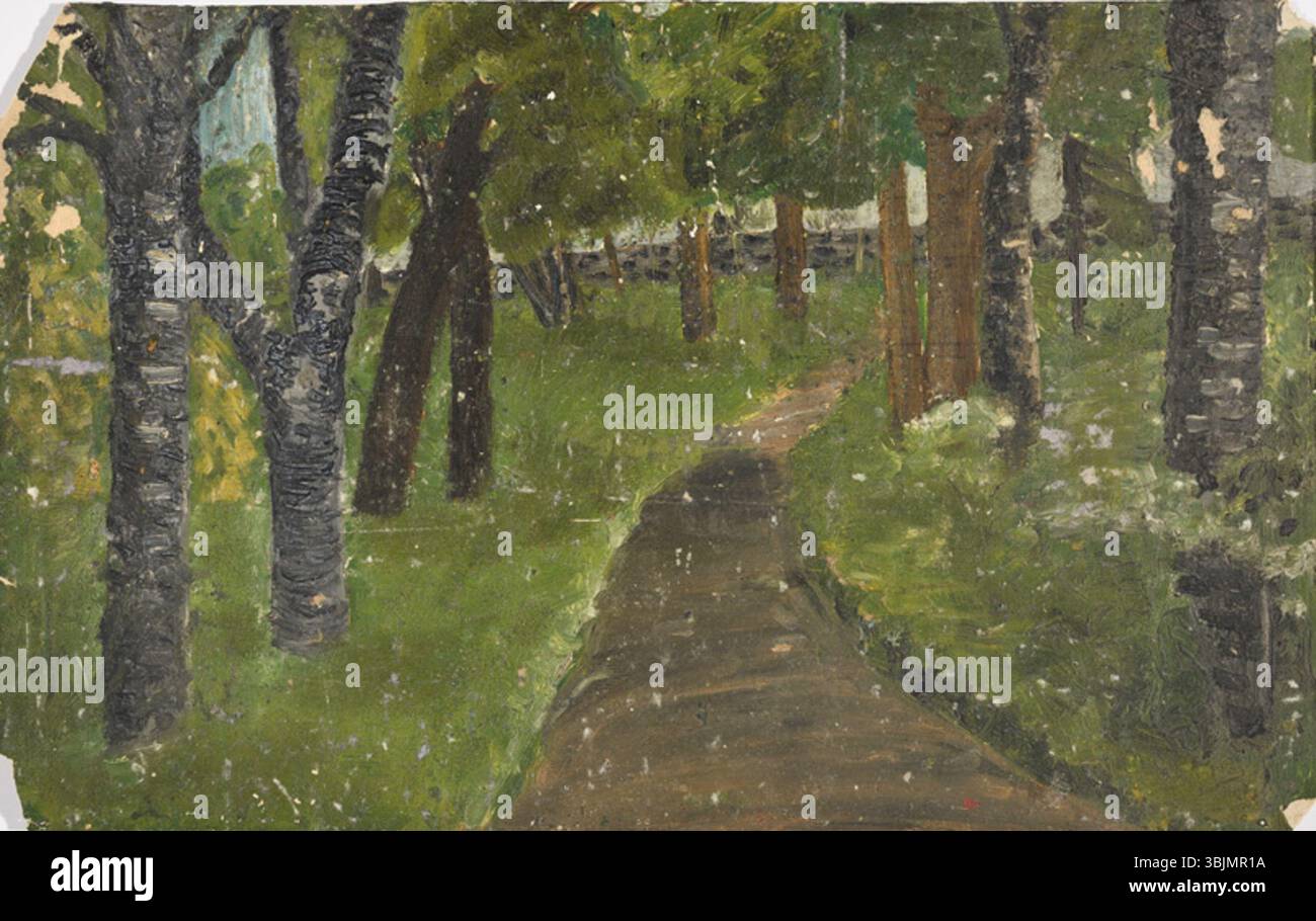 'Pargi motiiv' (motif du parc) d'Oskar Kallis (1892-1918) est une peinture à l'huile à bord créée en 1905. L'œuvre représente une scène de parc, mettant l'accent sur la nature et la tranquillité dans un environnement urbain. Banque D'Images