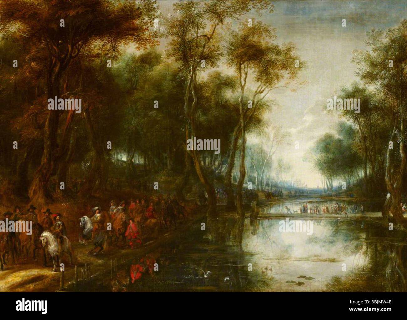Van Uden, Lucas ; Une procession de cavalerie passant par un bois à côté des étangs à poissons ; National Trust, Petworth House ; http ://www.artuk.org/artworks/a-procession-of-cavalry-passing-through-a-wood-beside-fishponds-219574 Banque D'Images