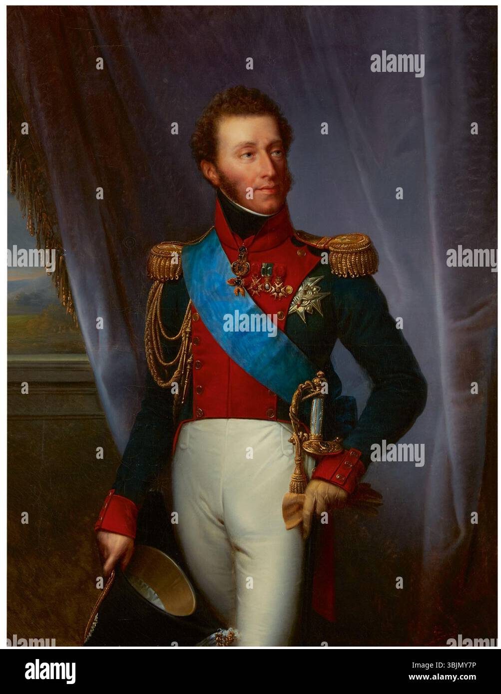 *Portrait de Louis Antoine de France, duc d'Angoulême (1775-1844), trois-quarts de longueur* de François Kinson est une huile sur toile représentant le roi français, mettant en valeur sa noble tenue et sa pose formelle. Banque D'Images
