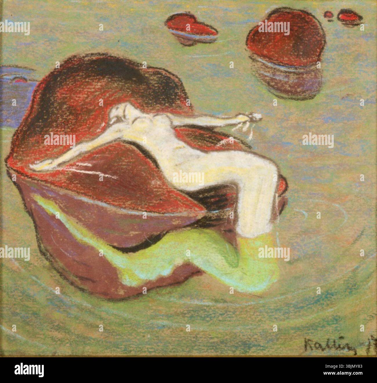 'Vaikus' (1917) d'Oskar Kallis est une peinture pastel à bord qui capture une scène calme et réfléchissante avec des tons subtils et un éclairage doux. Banque D'Images