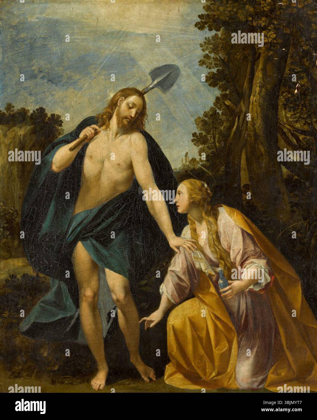 'Noli me Tangere' de Giuseppe Cesari (1568-1640) est une peinture à l'huile sur bois de pin. Cette scène religieuse représente le moment où le Christ interdit à Marie-Madeleine de le toucher après sa résurrection. La peinture capte le poids spirituel et émotionnel du moment. Banque D'Images