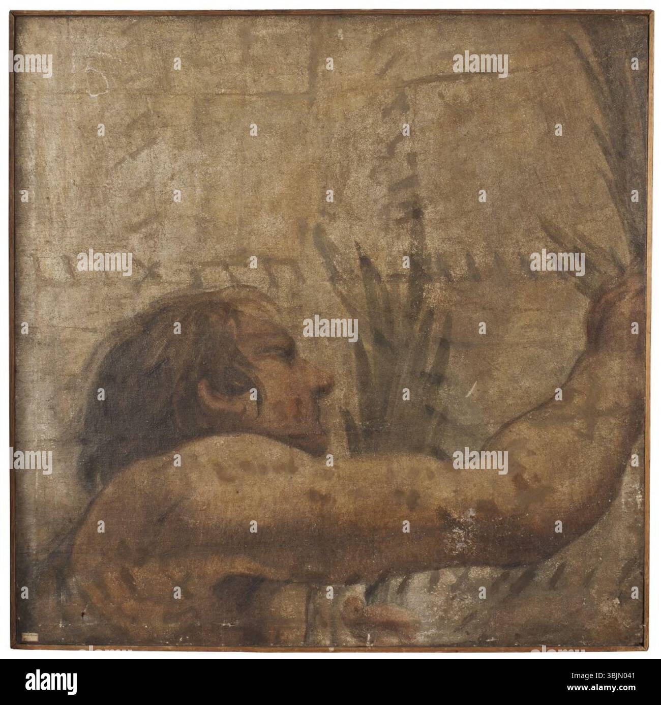 « Détail de la voûte de la Chapelle de Sebastian » de Pietro da Cortona est un dessin animé préparatoire pour la fresque au plafond de la basilique Pierre à Rome. La peinture à l’huile capture les éléments de conception complexes qui seront transformés plus tard en une fresque monumentale, mettant en valeur le style baroque de Cortone. Banque D'Images