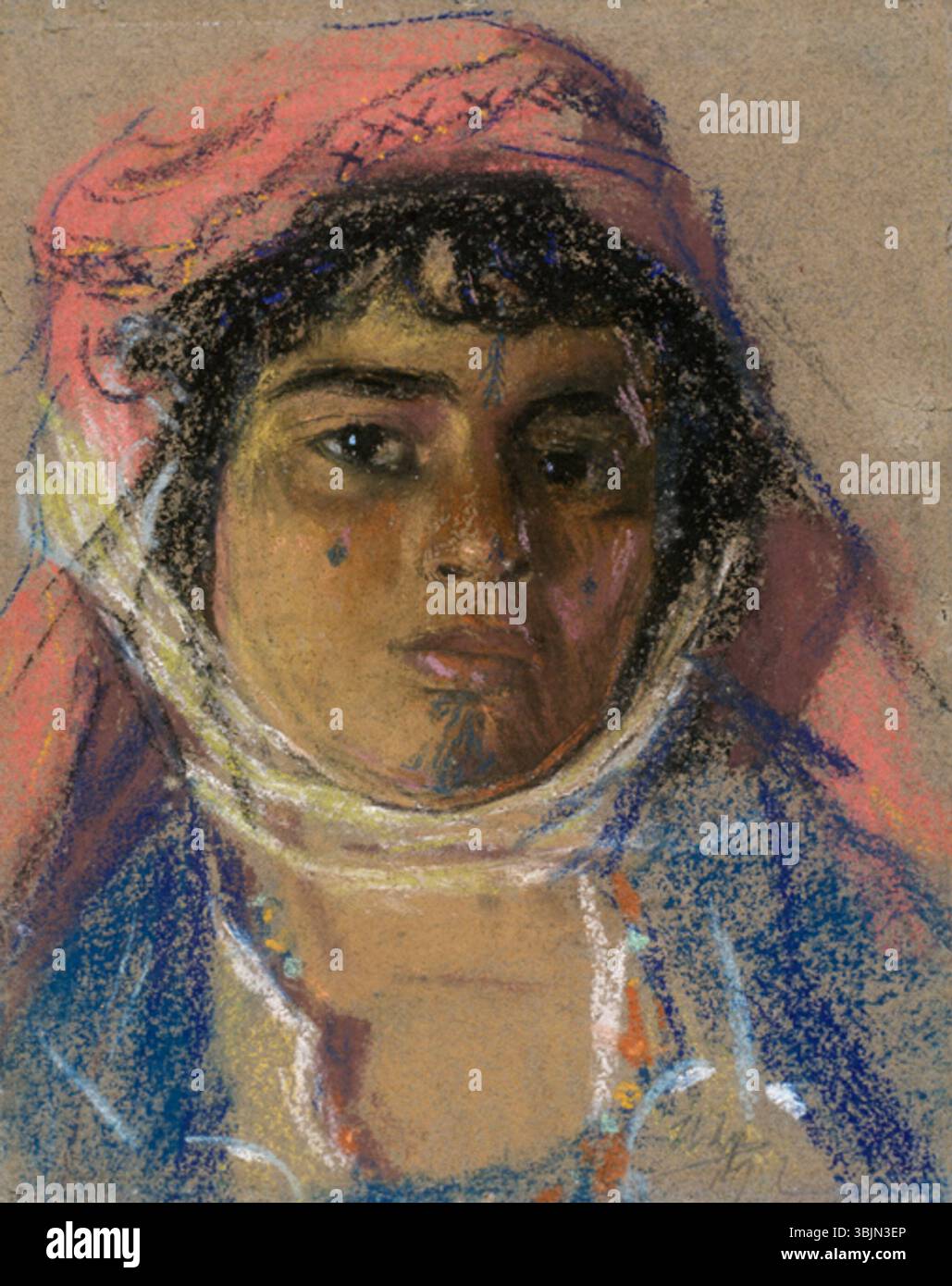 Cette peinture pastel sur papier de 1912 par Ants Laikmaa représente une bédouine, mettant en valeur un portrait estonien du début du XXe siècle avec des sujets ethnographiques. Banque D'Images