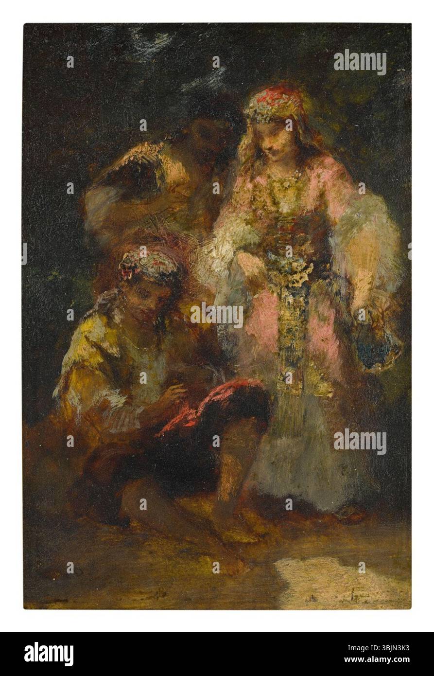 Groupe de Bohémiennes en Forêt de Narcisse Virgilio Díaz (1807-1876) est une peinture à l'huile sur carton, représentant un groupe de gitans dans la forêt. La peinture reflète l’intérêt de Díaz pour la capture des groupes ethniques et de la vie rurale. Banque D'Images