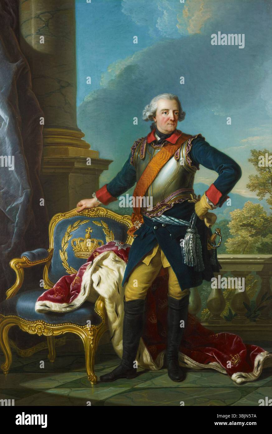 Ce portrait de Charles-Amédée-Philippe van Loo, peint entre 1763 et 1769, représente Frédéric II, roi de Prusse. L'huile sur toile présente le monarque en tenue royale, soulignant son statut et sa dignité en tant que l'un des dirigeants influents de l'Europe au XVIIIe siècle. Banque D'Images