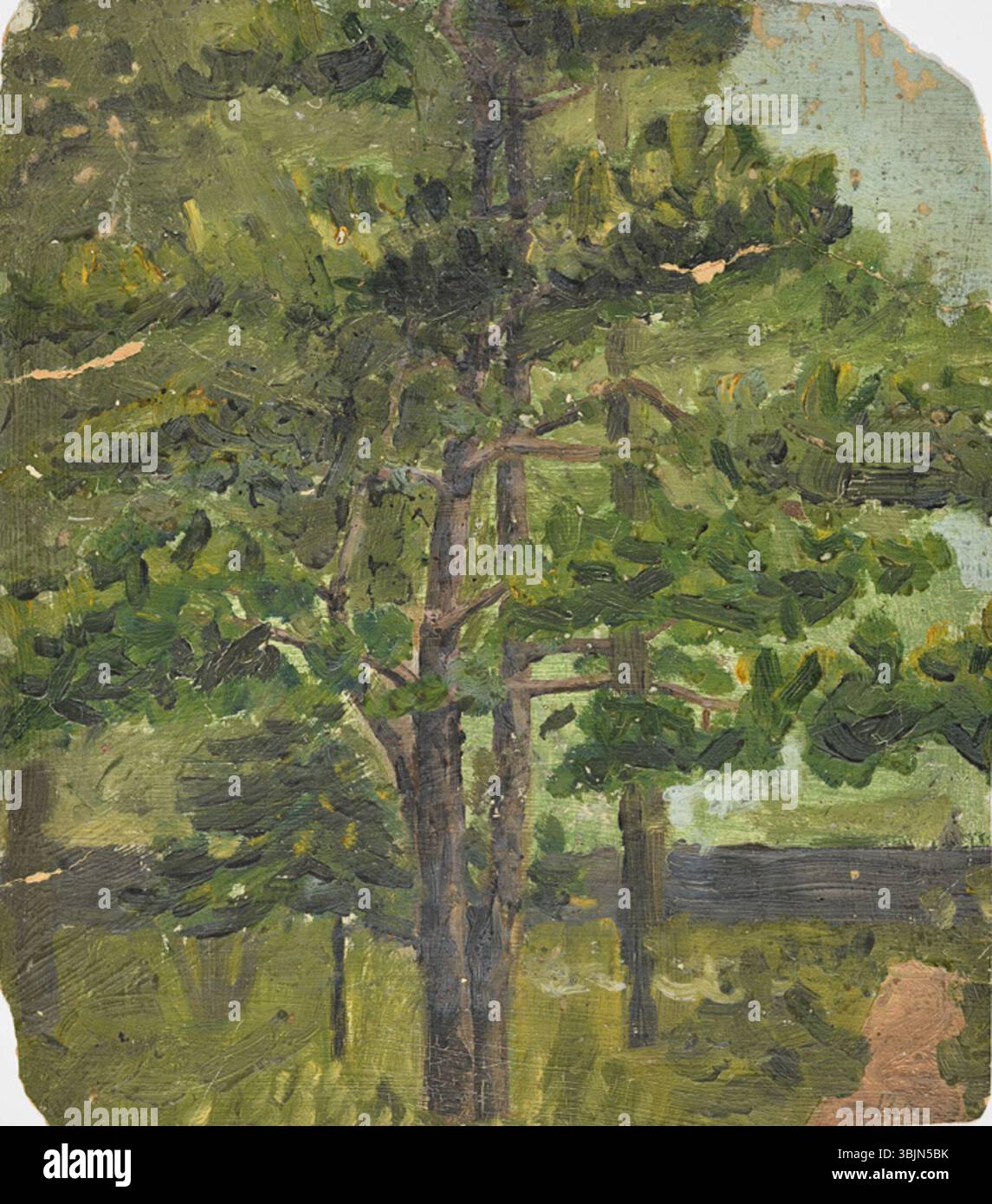 *Maastik* d'Oskar Kallis, créée en 1905, est une peinture à l'huile à bord représentant un paysage naturel. La peinture est marquée par ses tons doux et la représentation claire de l'environnement rural estonien. Banque D'Images