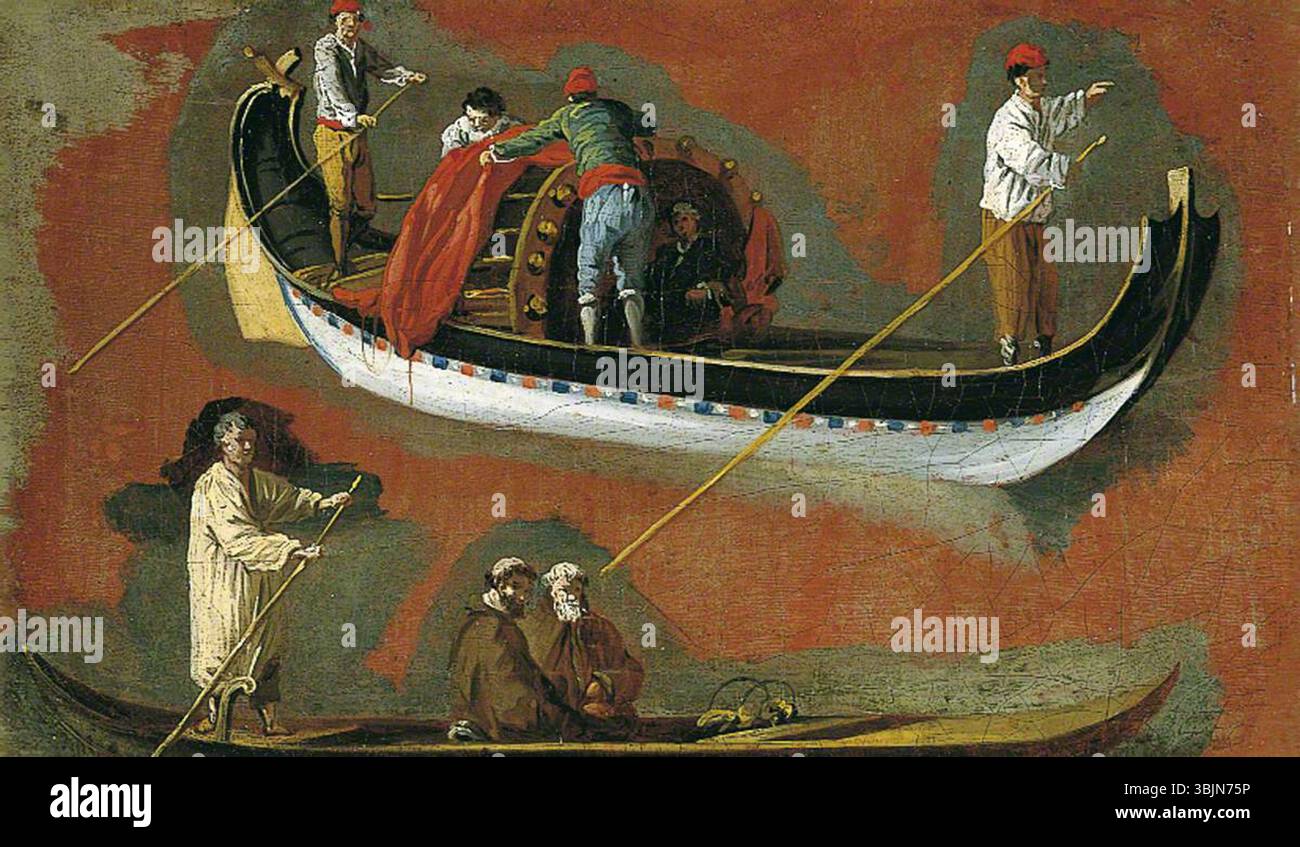 Carlevarijs, Luca ; étude de deux gondoles et figures ; Birmingham Museums Trust ; http ://www.artuk.org/artworks/study-of-two-gondolas-and-figures-33262 Banque D'Images