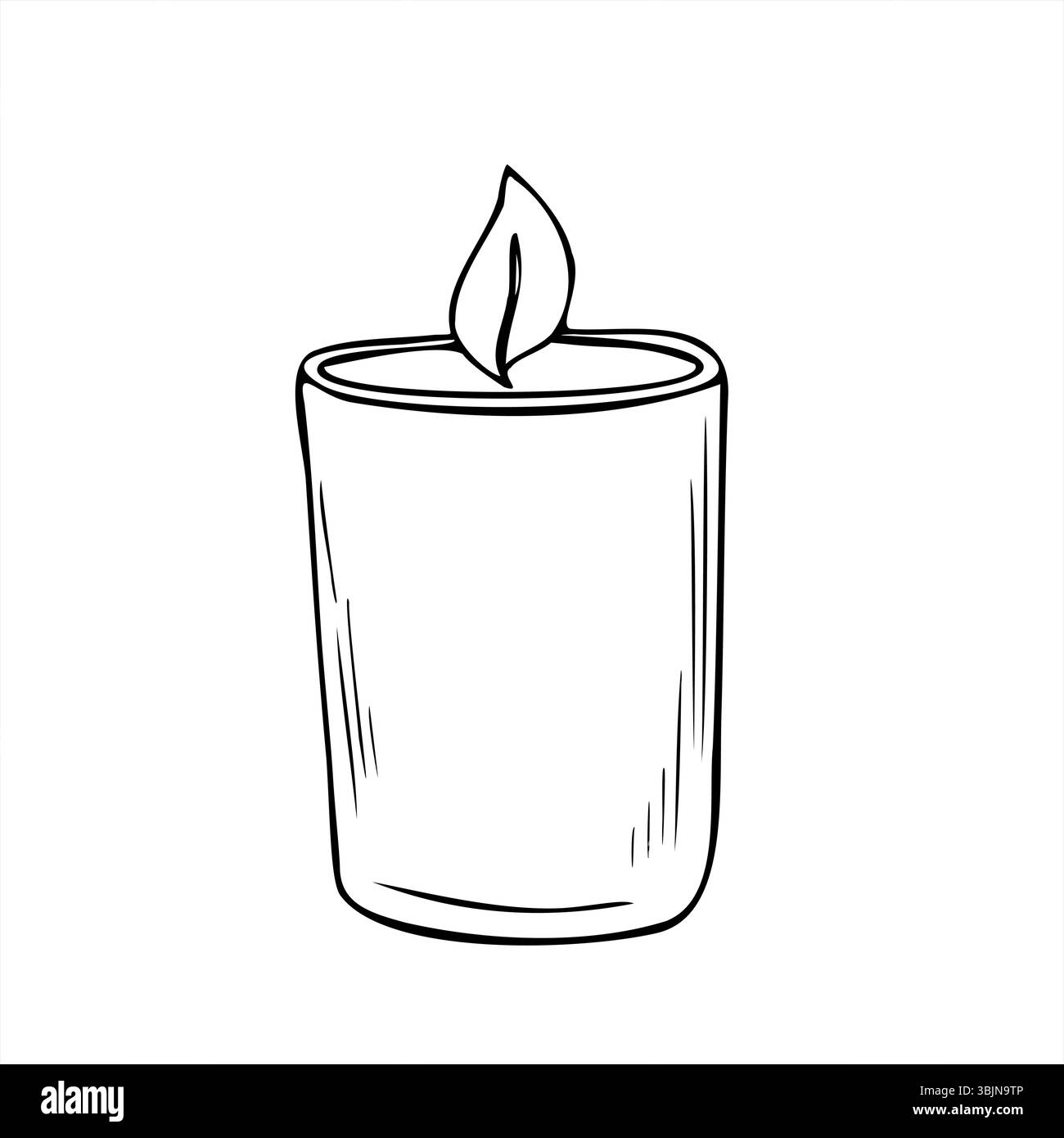 Illustration vectorielle de la bougie aromatique brûlante dans le pot en verre. Dessin à la gravure de Noël ou élément naturel méditatif. Pour le branding spa, bien-être Illustration de Vecteur