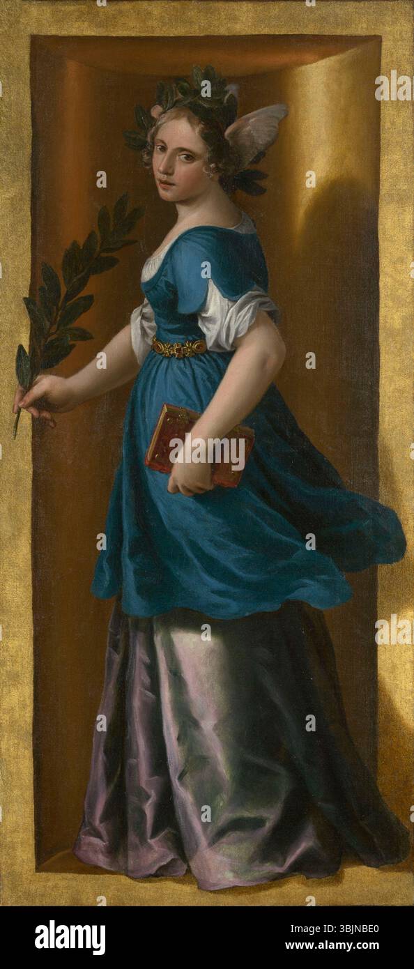 1606 peinture à l'huile sur toile d'Alessandro Turchi intitulée « poésie », représentant des figures engagées dans une activité littéraire ou poétique. L'œuvre illustre le Baroque italien du début du XVIIe siècle Banque D'Images