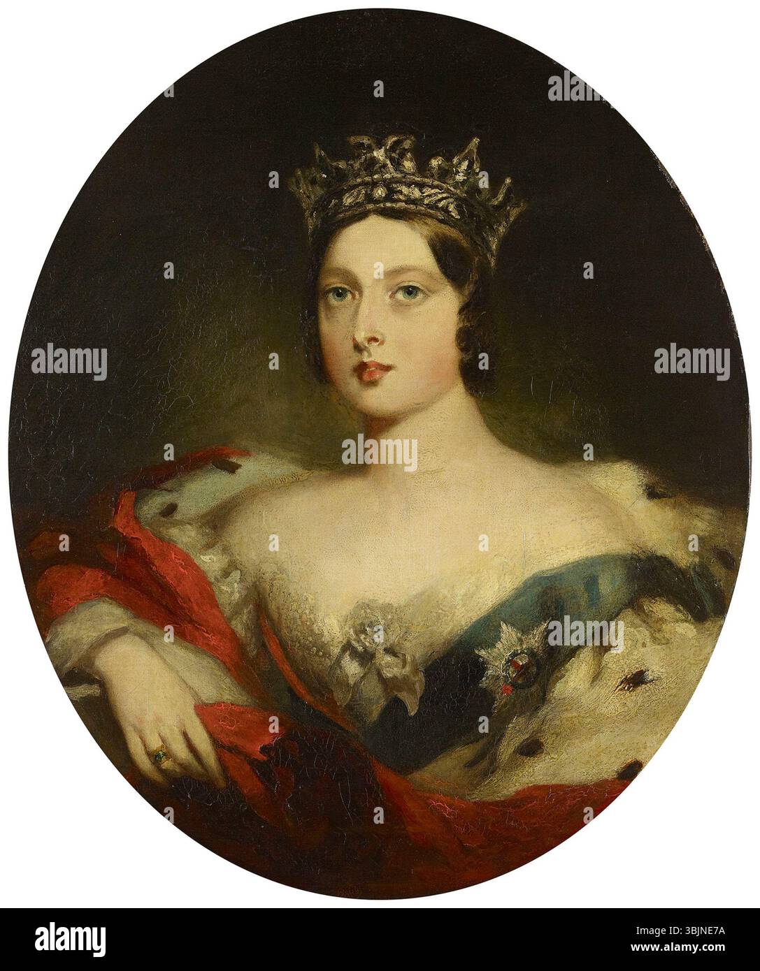 Le portrait de William Fowler de la reine Victoria, peint entre 1838 et 1840, représente le monarque dans une pose royale. L'huile sur toile capture la reine Victoria au début de son règne, la présentant comme une figure forte et composée. Banque D'Images