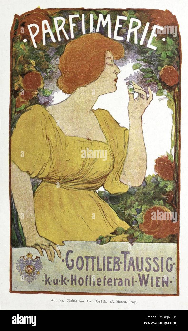 *Parfumerie Gottlieb Taussig Wien* de Emil Orlik (1870-1932) est une peinture à l'huile créée en 1903 ou avant. L'œuvre représente l'intérieur d'un magasin de parfums à Vienne, reflétant l'atmosphère détaillée et la vie commerciale de l'époque. Banque D'Images