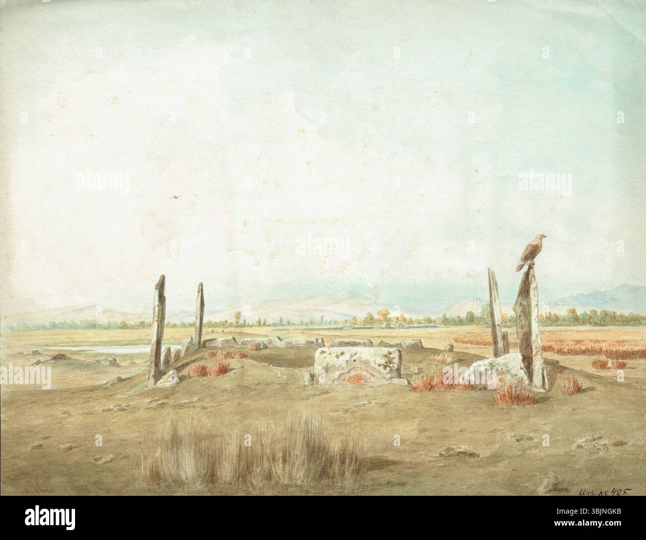 'Gräberfeld zwischen Taschtip und Toja' d'Aleksander Stankiewicz est une aquarelle de 1885 représentant un champ funéraire entre Taschtip et Toja. L'œuvre est connue pour sa représentation détaillée et sombre de ce site historique. Banque D'Images