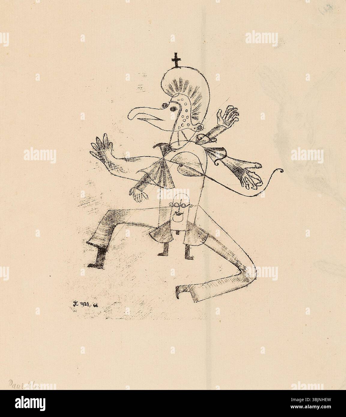 La lithographie Narretei (1922) de Paul Klee présente l'exploration unique des formes abstraites par l'artiste. Créé sur papier Bütten, le tirage a été réalisé au Staatliches Bauhaus/Weimar, avec 16 éditions numérotées et une épreuve. L'œuvre mesure 19,4 x 15,8 cm avec une feuille plus grande de 28,6 x 25,5 cm. Le monogramme de Klee est inscrit sur la pierre, contribuant à la signification artistique de l'impression. Banque D'Images