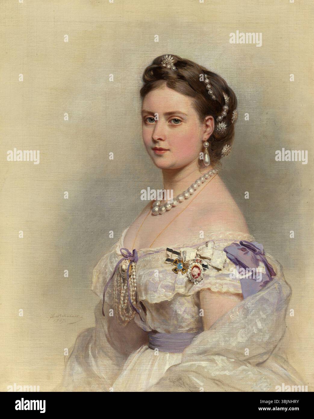 Franz Xaver Winterhalter (1805-1873) peint Victoria, princesse royale, princesse héritière de Prusse, en 1867. Le portrait à l'huile sur toile représente la princesse dans une tenue royale, soulignant son statut royal et son élégance. Banque D'Images