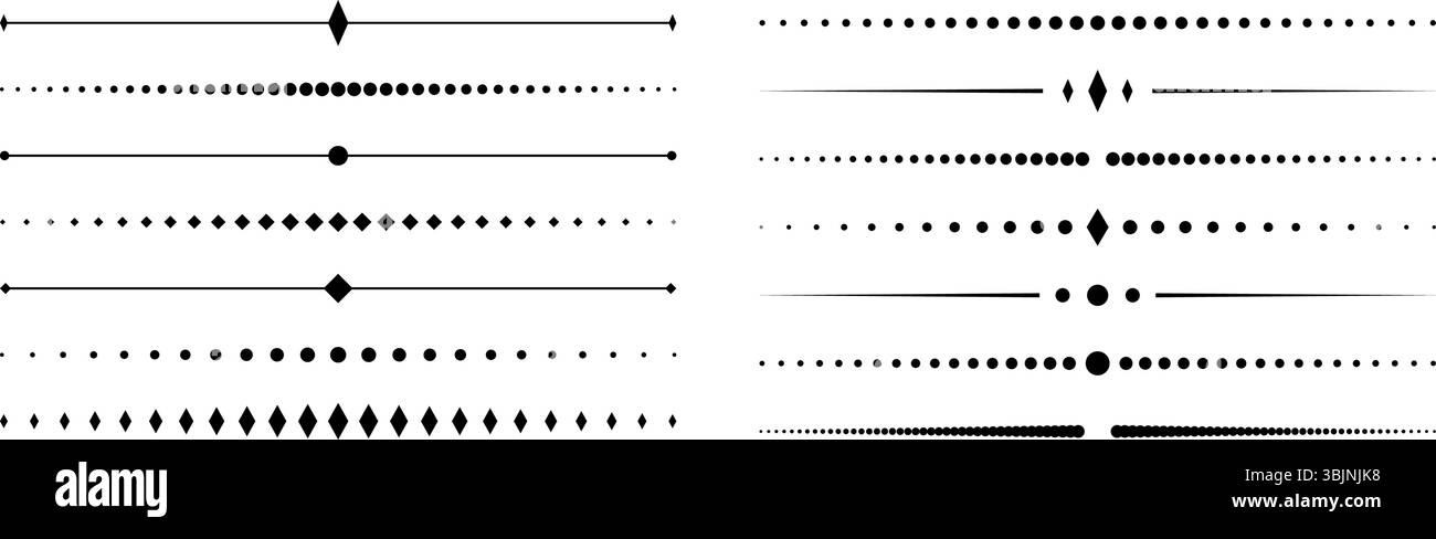 Jeu de séparateurs décoratifs. Lignes vectorielles de séparateur de texte à bordure en pointillés minimale géométrique abstraite Illustration de Vecteur