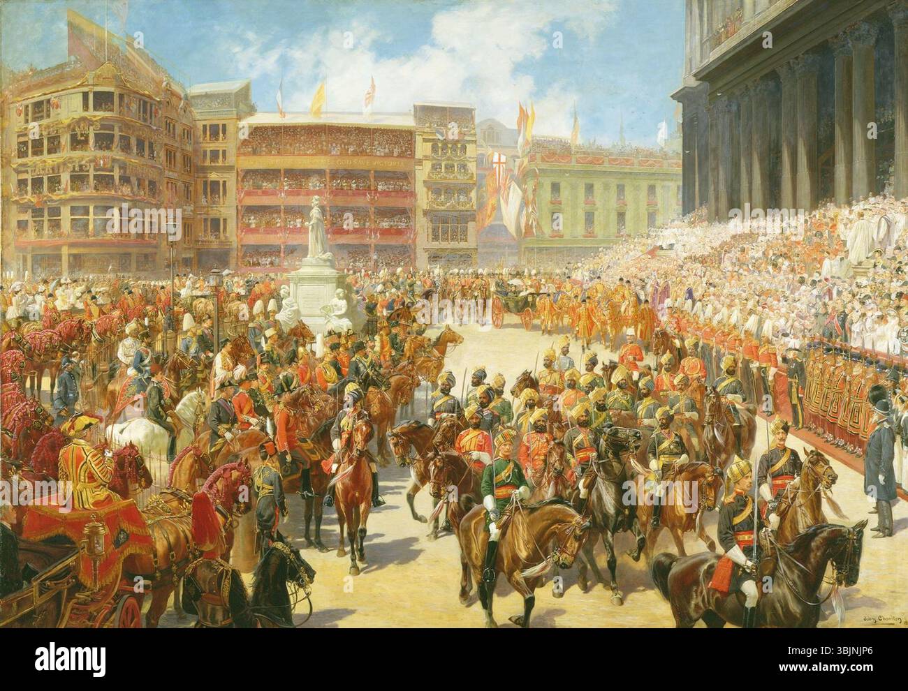 Le tableau de John Charlton de 1897-1899 capture l'arrivée de la reine Victoria à la cathédrale de Paul pour le service de Thanksgiving du jubilé de diamant. L’huile sur toile souligne la grandeur cérémonielle de l’événement. Banque D'Images