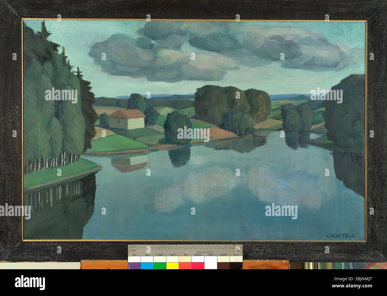 'Võrumaa maastik' (paysage du comté de Võru) de Jaan Vahtra, peint entre 1929 et 1934, montre un paysage rural estonien, capturant la beauté naturelle et les caractéristiques accidentées du comté de Võru. Banque D'Images