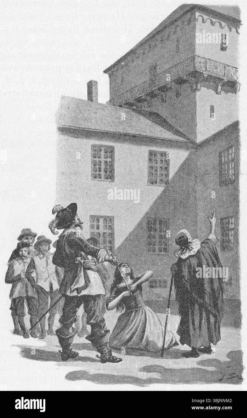 Illustration de Poul Steffensen pour Dronningens Vagtmester de Carit Etlar, montrant une scène de torture pendant la guerre dano-suédoise (1658-1660), avec Inger utilisé pour contraindre Ib Abelsøn. Banque D'Images