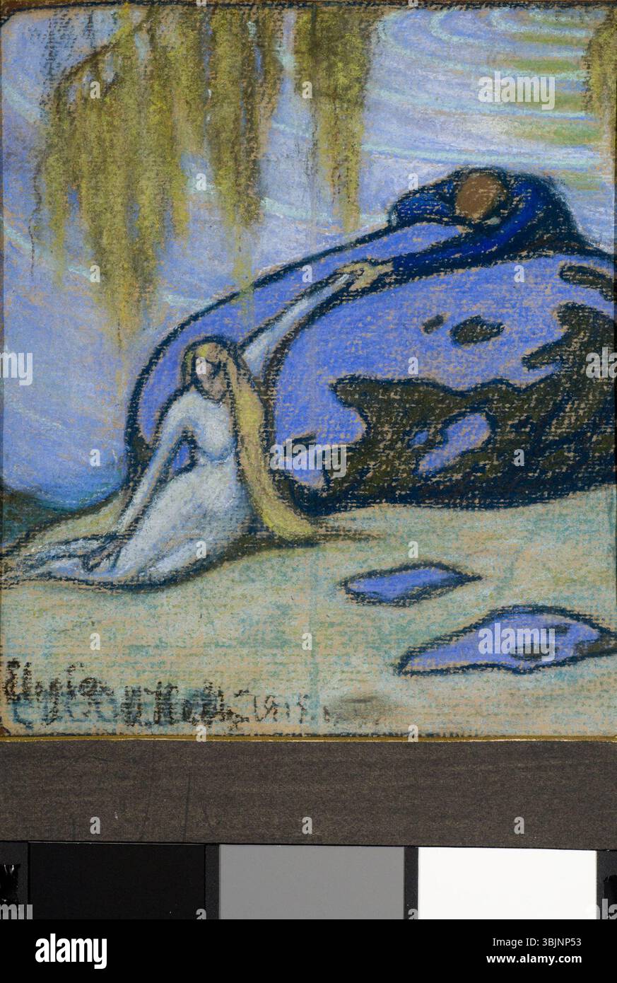 1917 peinture d'Oskar Kallis intitulée 'Eleegia' créée avec du pastel sur papier. L'œuvre exprime un thème sombre ou douloureux compatible avec le titre 'Elegy'. Banque D'Images