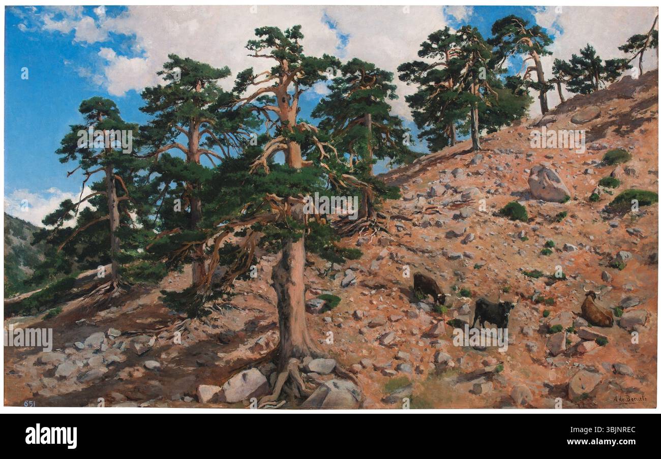 'Paisaje de la Sierra de Guadarrama' (paysage de la Sierra de Guadarrama) d'Aureliano de Beruete, peint en 1891, capture la beauté sauvage de la chaîne de montagnes. L'œuvre reflète l'habileté de Beruete à dépeindre des paysages espagnols. Banque D'Images