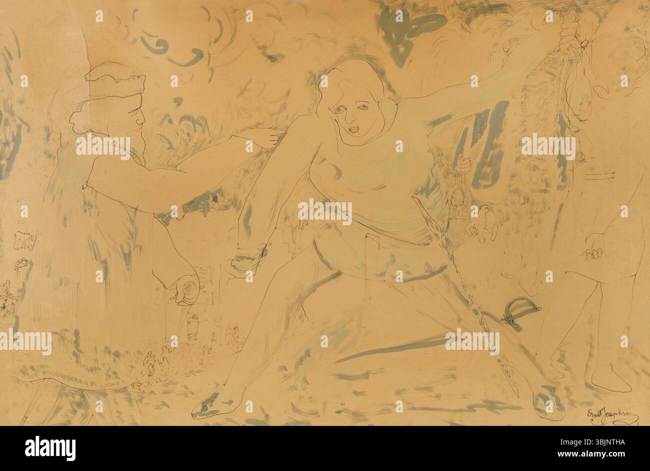 Dans *Scene from Hamlet*, peint par Ernst Josephson, l’artiste s’inspire de l’emblématique pièce shakespearienne pour transmettre un moment dramatique de la tragédie. L’utilisation de la couleur et de la composition par Josephson souligne la tension et le drame de la scène. Banque D'Images