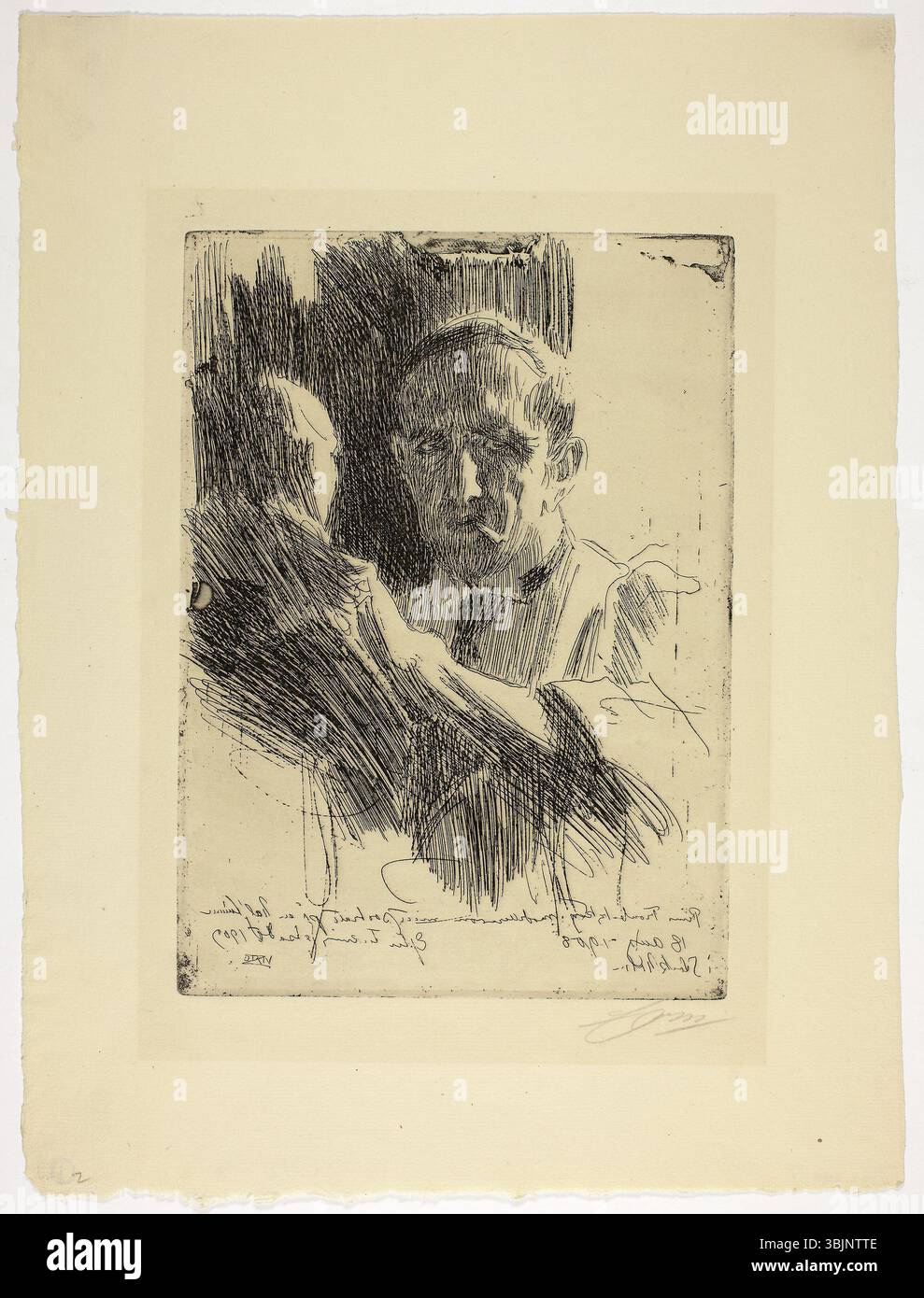 Dans ce portrait de buste du prince Paul Troubetzkoy, Anders Zorn capture les traits nobles du prince avec des détails complexes. L'huile sur toile souligne l'exceptionnelle compétence de Zorn en portrait. Banque D'Images