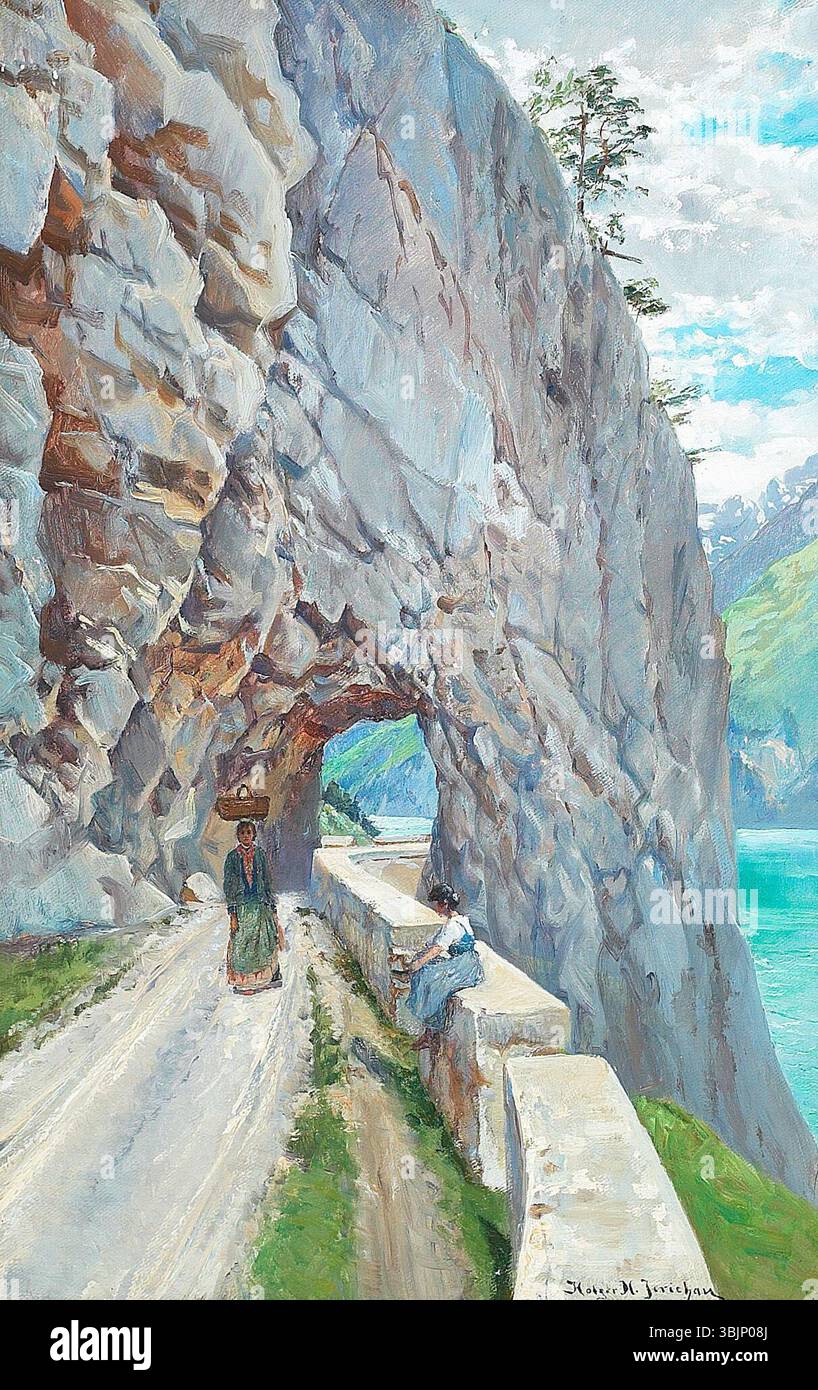 « Paysage italien avec deux femmes au repos » de Holger Hvidtfeldt Jerichau (1879-1900) représente deux femmes se reposant dans une campagne italienne. La peinture à l’huile combine des figures humaines avec la beauté du paysage naturel, mettant en valeur l’accent de Jérichau sur des scènes rurales sereines. Banque D'Images