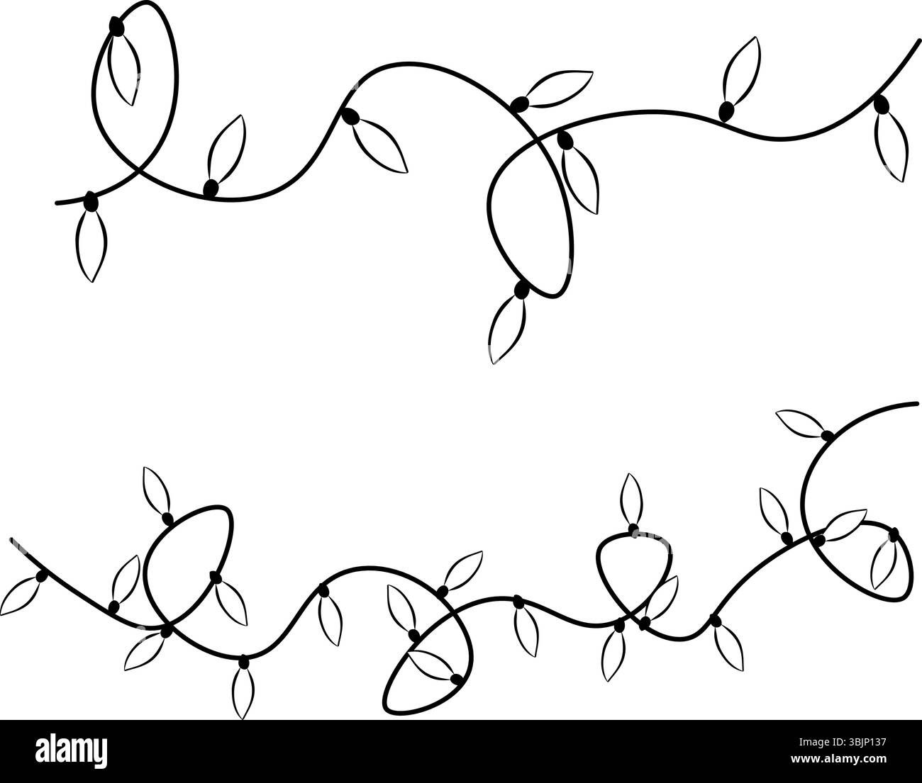 Guirlande de lumières de Noël noir et blanc composition isolée. Illustration vectorielle d'encre de ligne graphique. Pour affiche, invitation, toile de fond, annonce, vente pro Illustration de Vecteur