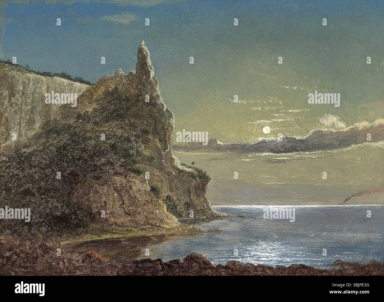 'Møns Klint with Sommerspiret on a Moonlit Night' est une peinture à l'huile de Georg Emil Libert, créée entre 1838 et 1908. Il représente les falaises frappantes de Møns Klint illuminées par la lumière d'une pleine lune, avec Sommerspiret au loin. L'éclairage spectaculaire met en valeur la beauté naturelle du paysage. Banque D'Images 'Møns Klint with Sommerspiret on a Moonlit Night' est une peinture à l'huile de Georg Emil Libert, créée entre 1838 et 1908. Il représente les falaises frappantes de Møns Klint illuminées par la lumière d'une pleine lune, avec Sommerspiret au loin. L'éclairage spectaculaire met en valeur la beauté naturelle du paysage. Banque D'Images