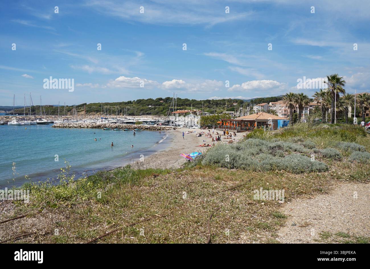 La plage de la Coudoulière, Sanary sur mer, six four les plage, France. Banque D'Images