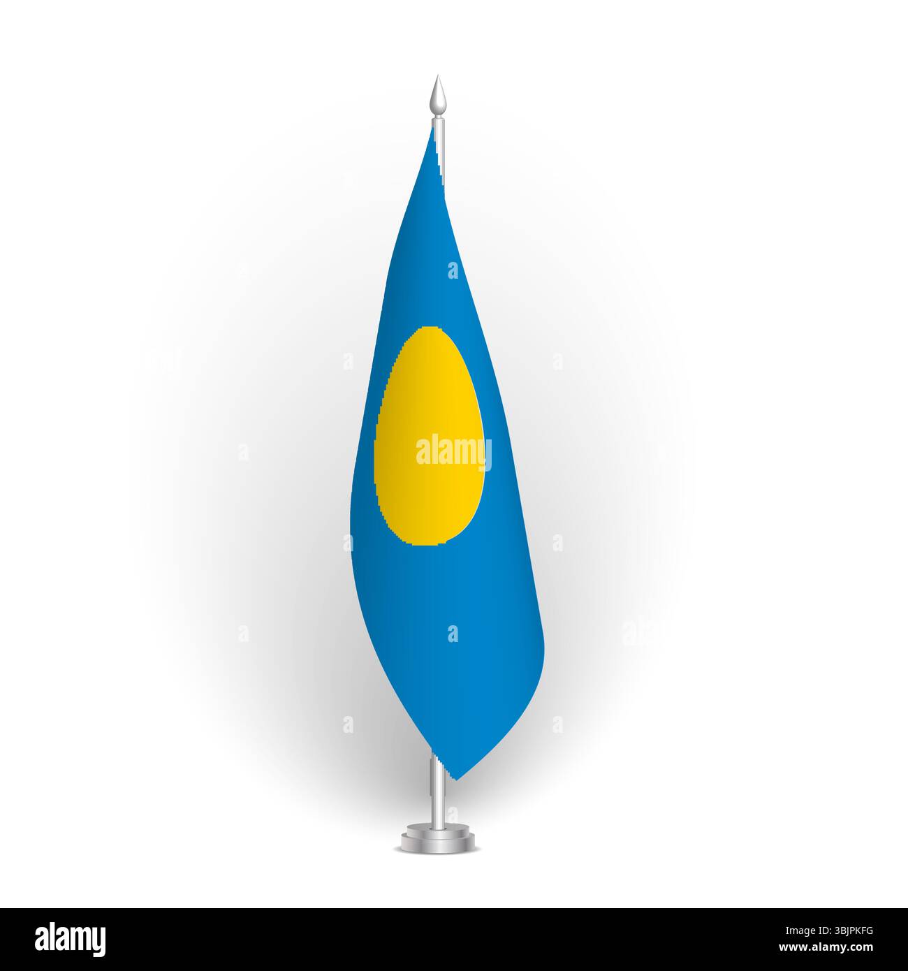 Drapeau Palau - drapeau de conférence 3D standard suspendu au mât de drapeau au sol. Utilisable pour sommet, réunion intérieure, salle de conseil, bureau gouvernemental, salle de presse ou réception. Drapeau vectoriel avec ombrage Illustration de Vecteur