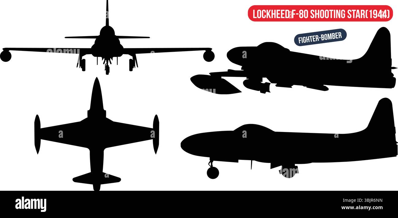 Black Silhouette vecteur de Lockheed F-80 Shooting Star Fighter-Bomber de 1944 Illustration de Vecteur
