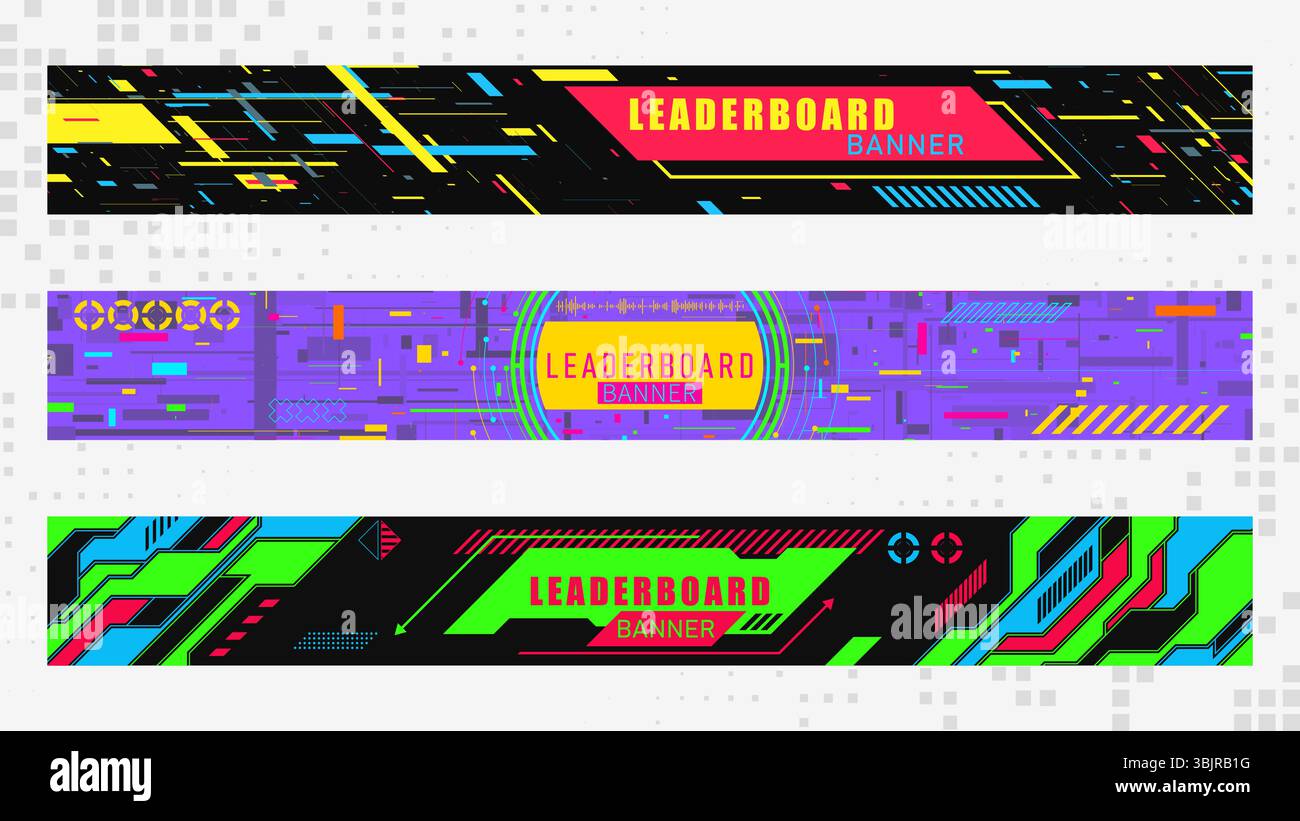 Collection de bannières technologiques dans le style cyberpunk. Conception vectorielle EPS10 Illustration de Vecteur