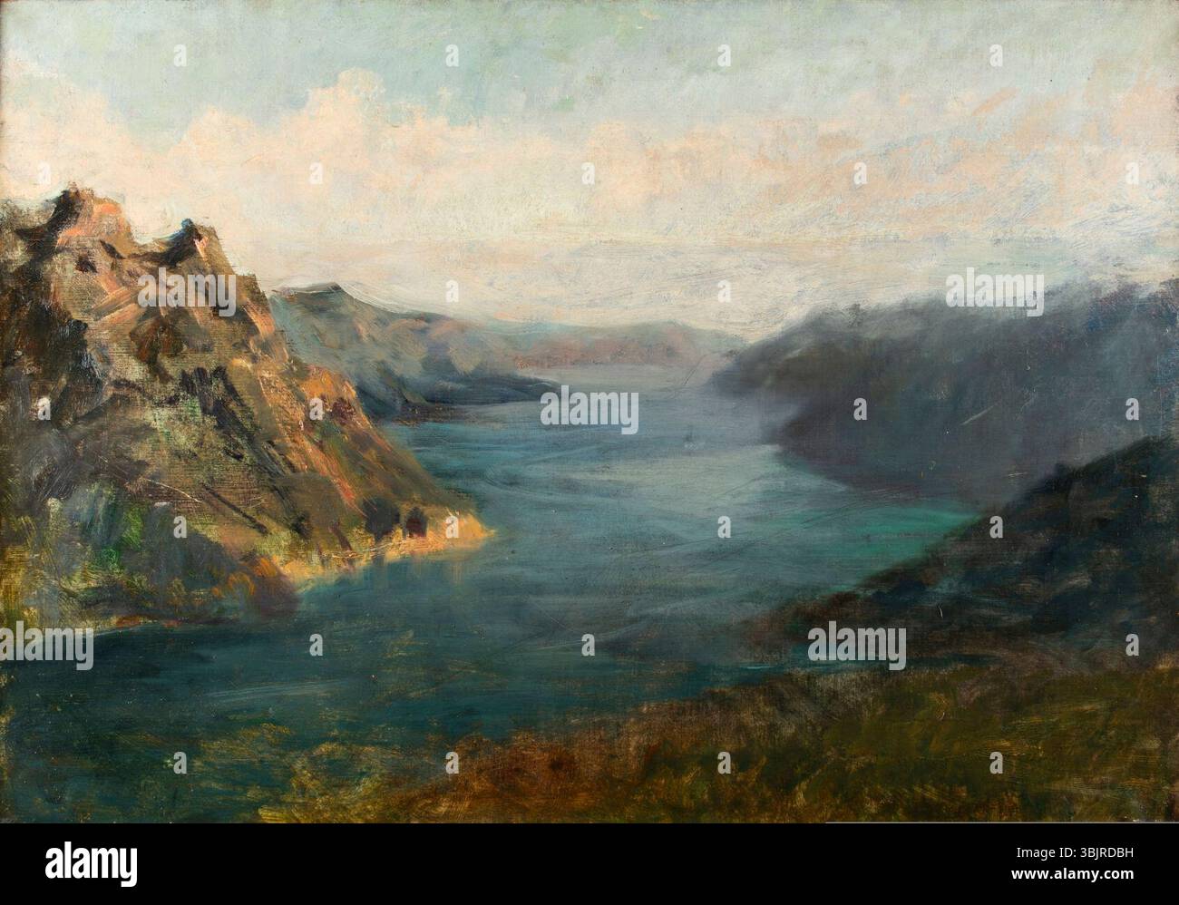 Lac d'Iseo de Bossico (c.1898), par Cesare Tallone. Banque D'Images