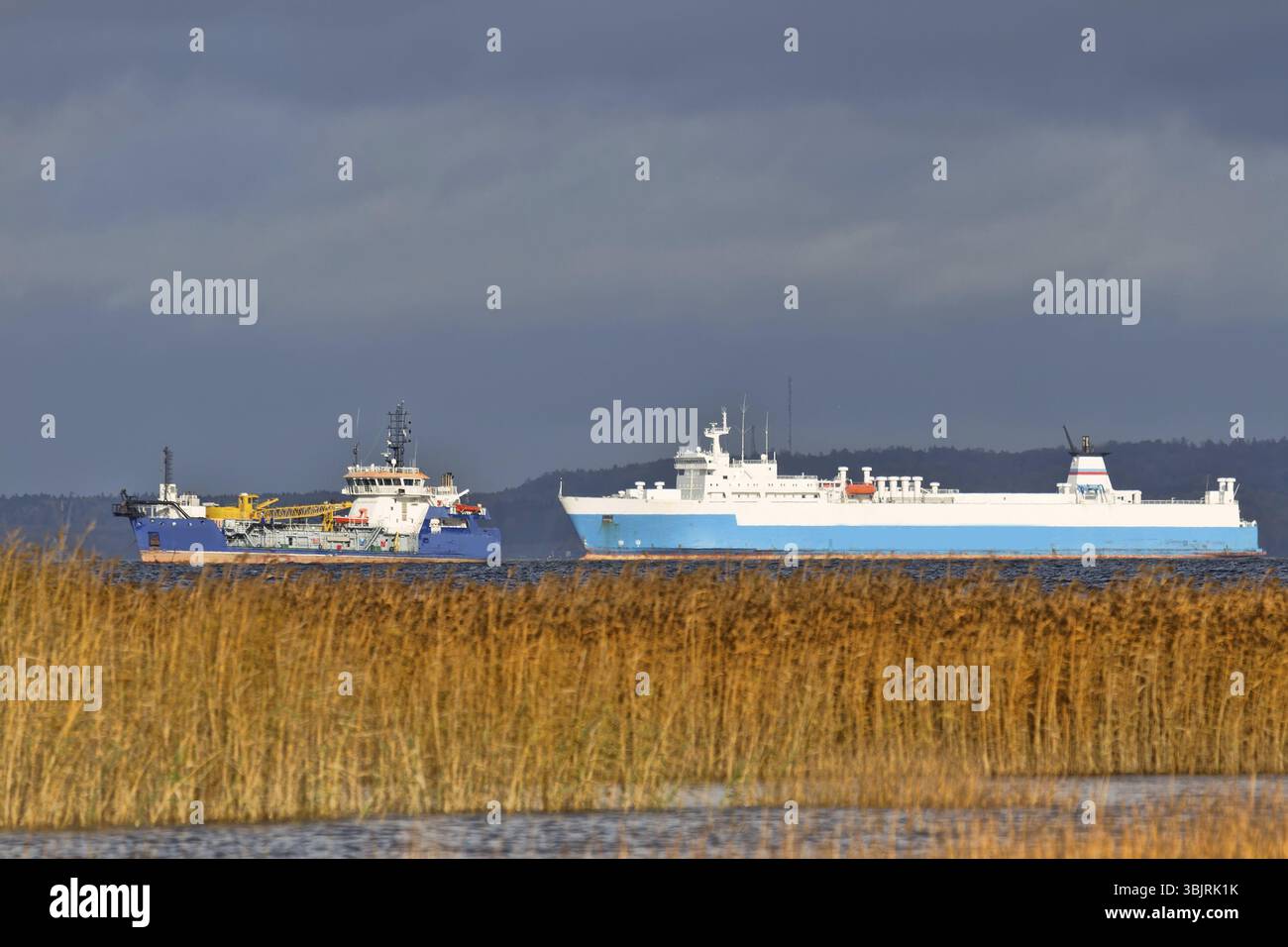 Ferry maritime et navire spécial sur le golfe de Finlande de la mer Baltique Banque D'Images