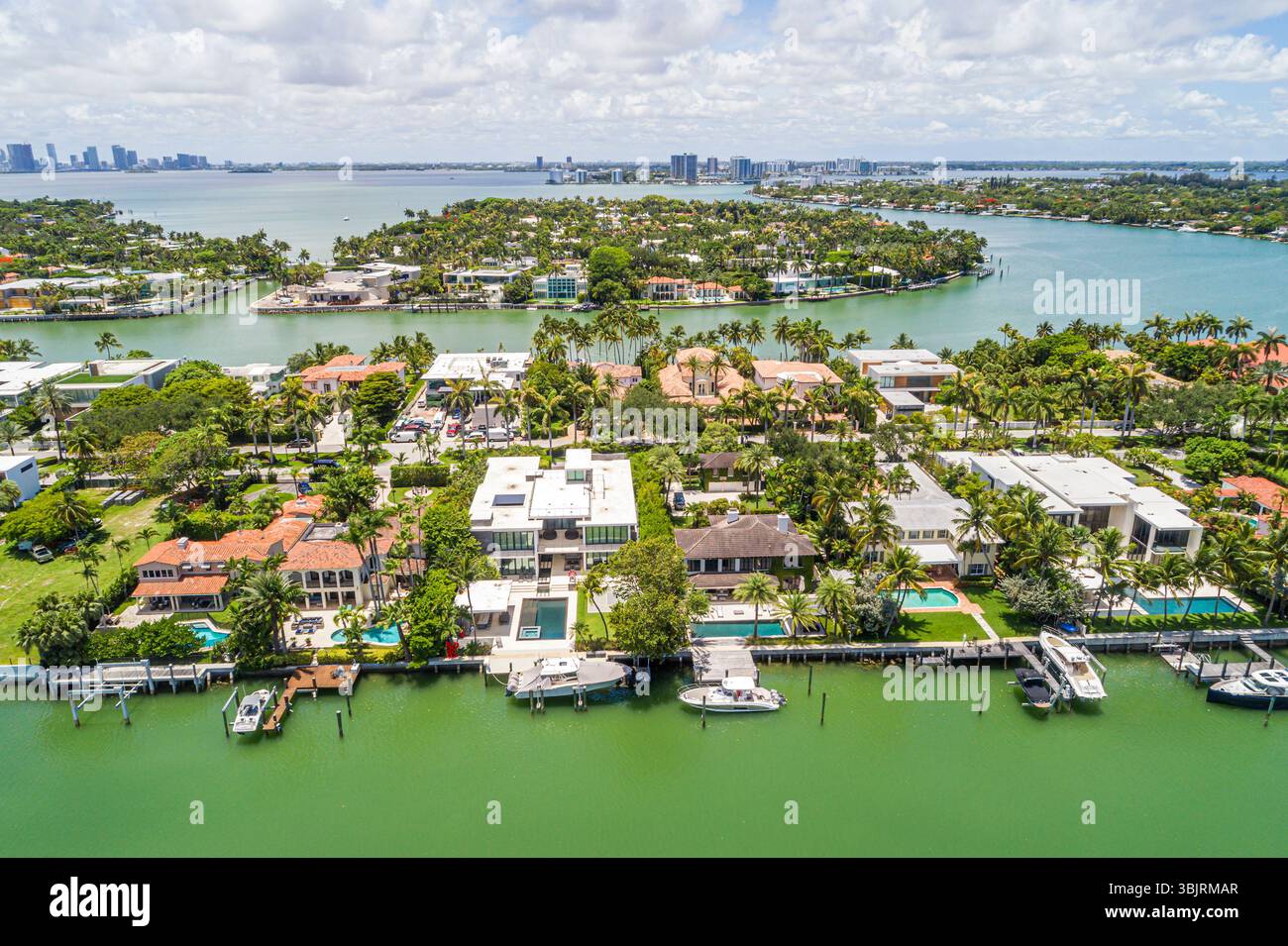 Miami Beach Florida North Beach, vue aérienne d'en haut regardant vers le bas, Biscayne Bay, Indian Creek, Allison Island, la Gorce Island, Normandie Isles, N Banque D'Images