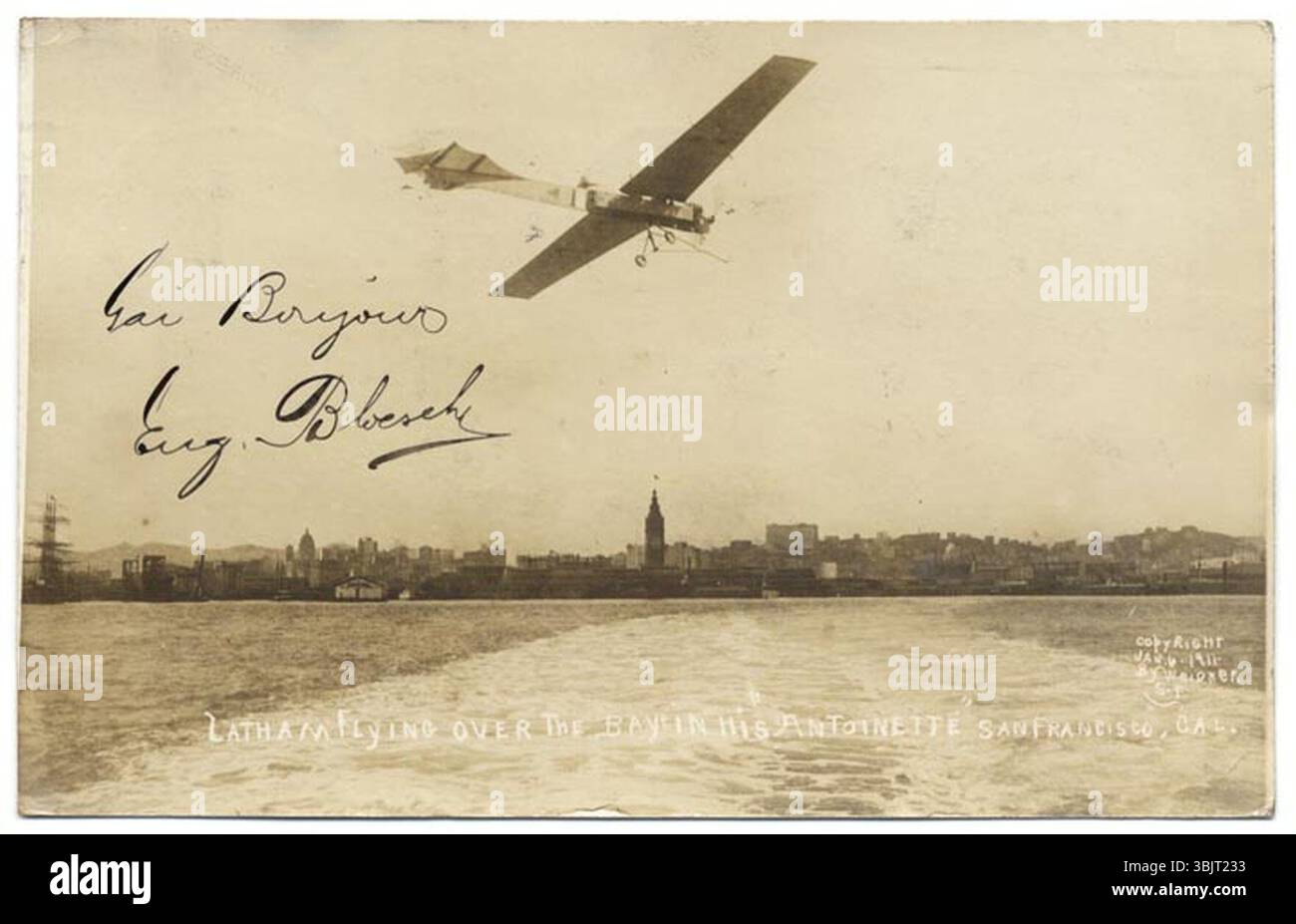 Latham survolant la baie dans son Antoinette San Francisco, Cal. (2008-2249). Banque D'Images