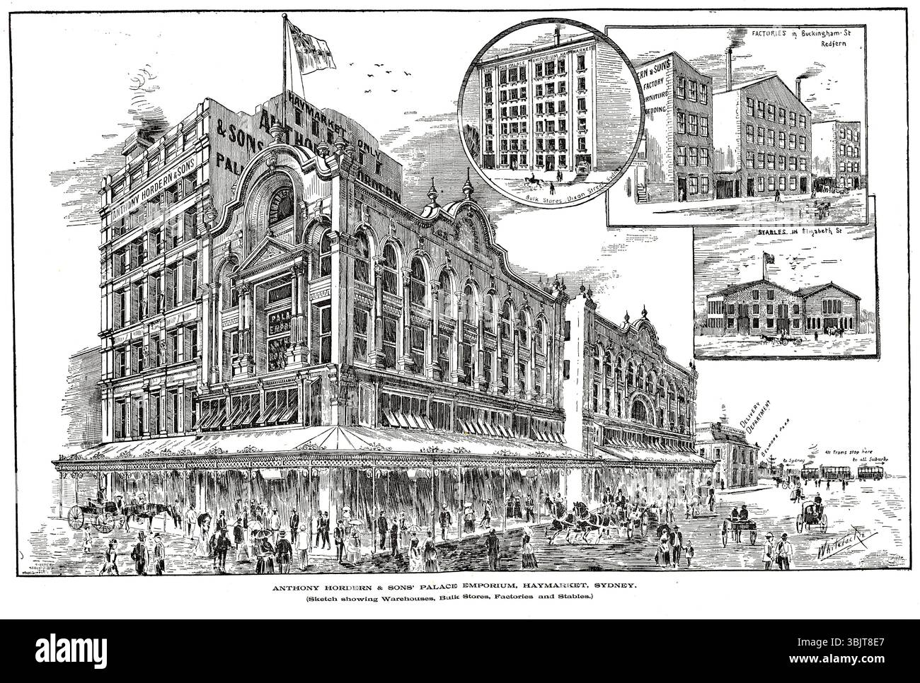 Vue d'Anthony Hordern et sons Palace Emporium, Haymarket, Sydney, de l'histoire du centenaire d'Aldine en Nouvelle-Galles du Sud, 1888 Banque D'Images