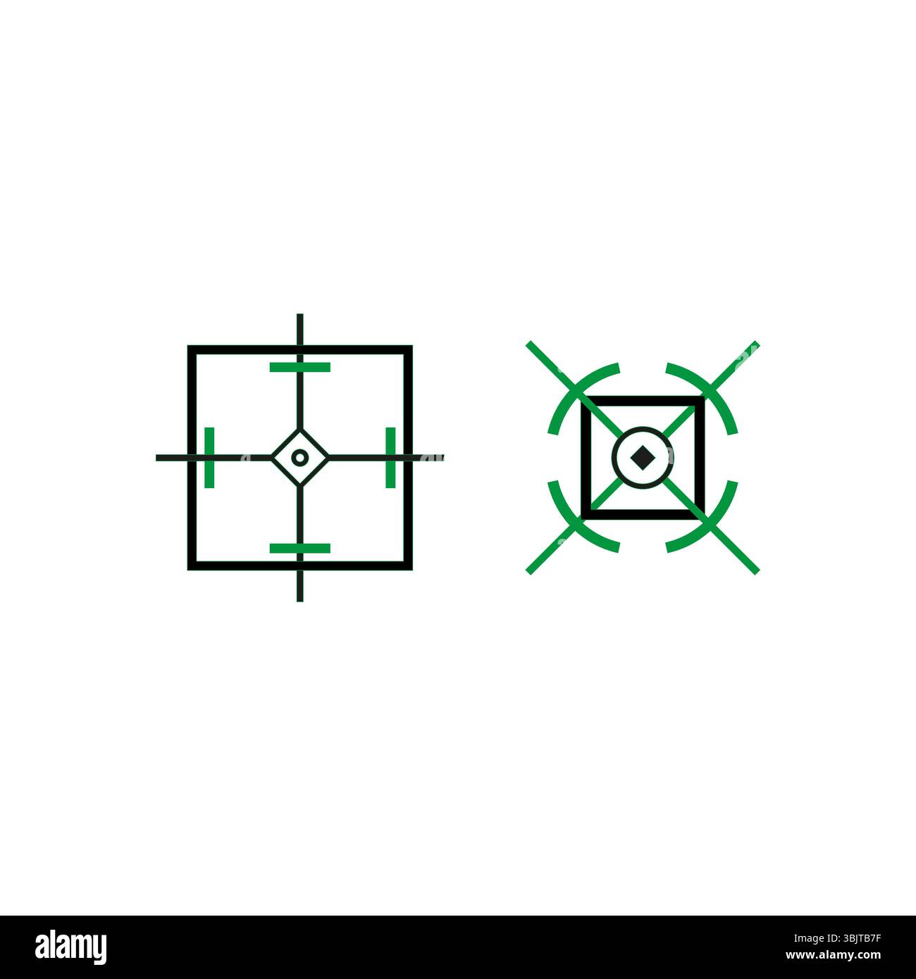 Icône cible. Symbole de visée de précision. Point focal vectoriel. Motif carré vert. Illustration de Vecteur