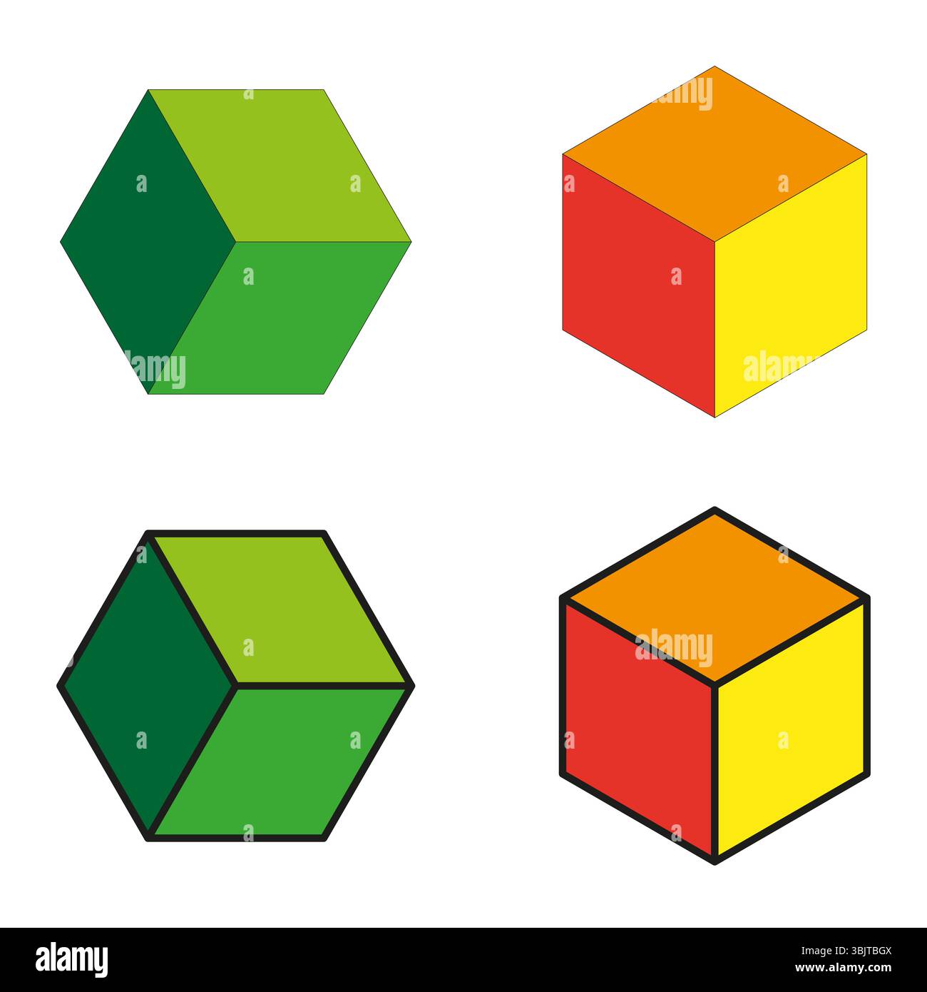 Icônes de cube isométrique. Formes de blocs hexagonaux. Forme géométrique lumineuse. Symboles vectoriels 3D. Illustration de Vecteur