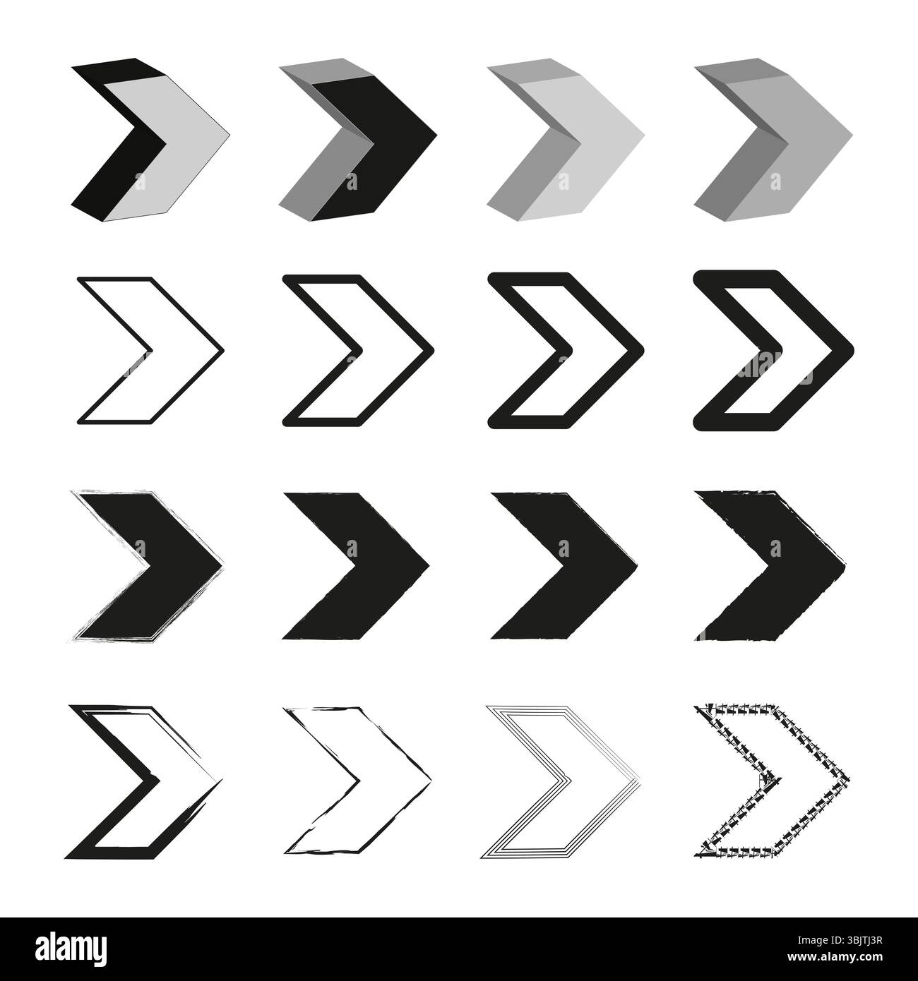 Pack d'icônes de flèche. Panneaux de direction vectoriels. Flèches abstraites audacieuses. Contraste noir blanc. Illustration de Vecteur